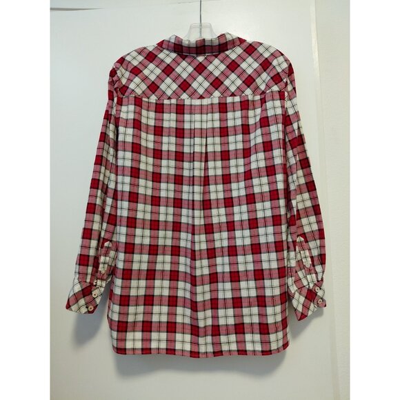Talbots Flannel Shimmer Button Up Blouse Red White Gold Plaid Cozy Cabin Soft 2X - Picture 7 of 7